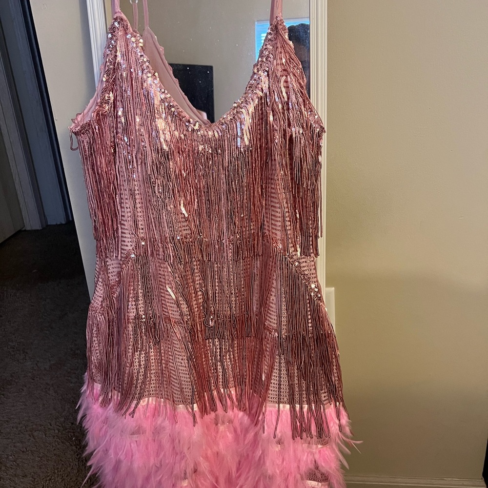Fringe with feathers dress, size XL fits like a medium, new without tags